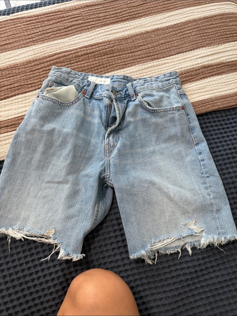 Zara Light Blue Distressed Denim Jean Shorts